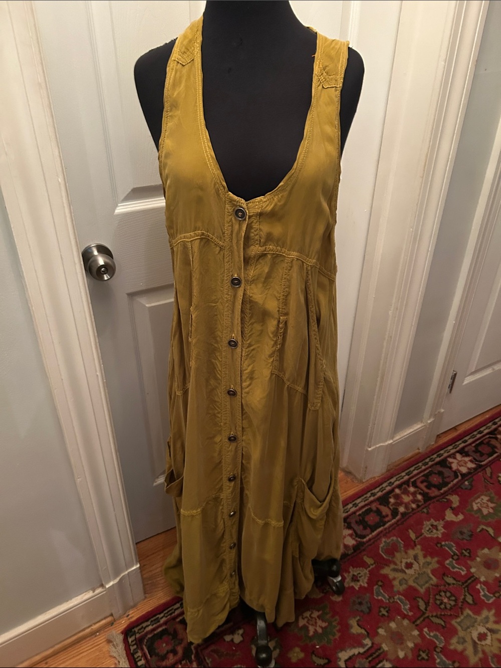 Sleeveless Mustard Maxi Button-Front Dress